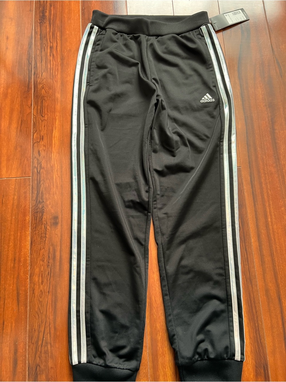 adidas Black Joggers with Silver Side Stripes